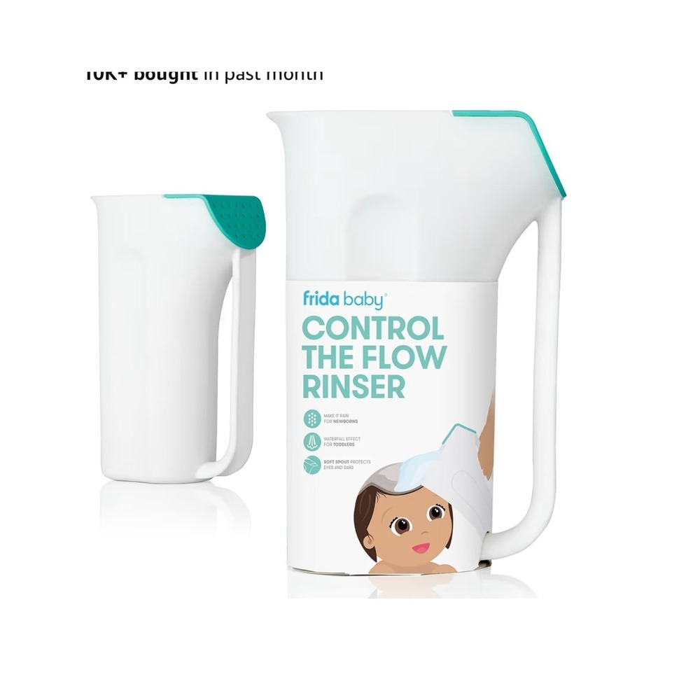 NEW Frida Baby Control The Flow Rinser Kids White Teal Bath Pitcher Giftable